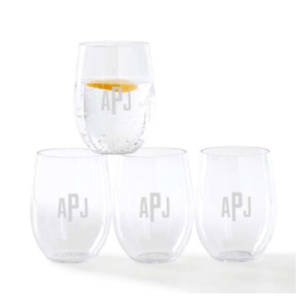 Set of 12 Acrylic Wine Glasses monogram APJ & 2 complimentary American wine bags
